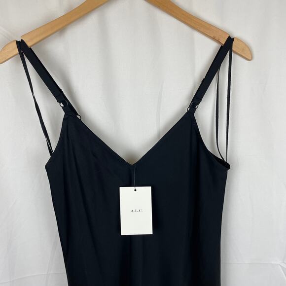 ALC Slip Dress Annex Satin-Crepe Midi Black Adjustable Strap $355 MSRP Size 4 - Picture 2 of 9